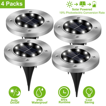 Solar Powered Ground Lights 4-Pack Waterproof Outdoor Path