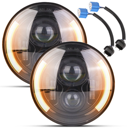 7 Inch Round LED Headlight with Halo DRL & Turn Signal