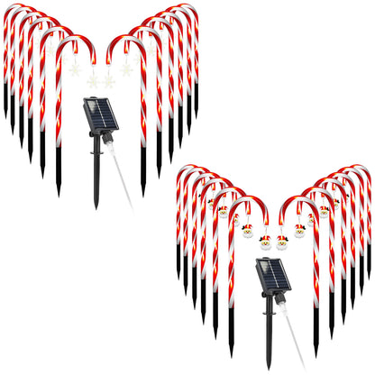 Solar Candy Cane Christmas Lights - 12 Canes, 72 LEDs, 8 Modes