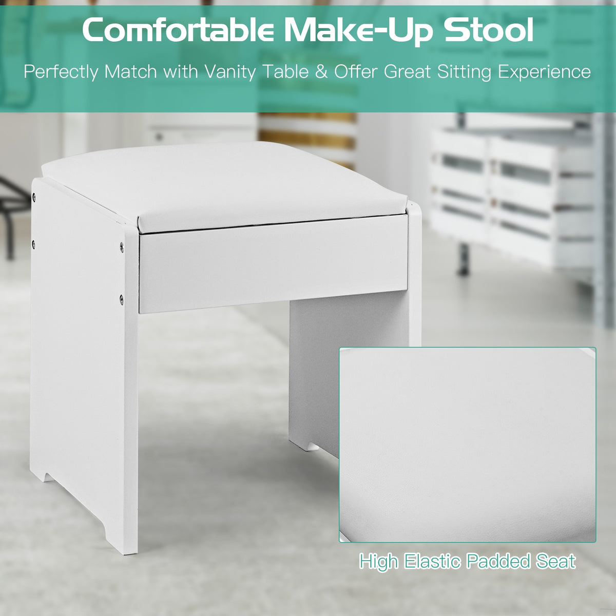 Makeup Vanity Table Set with Flip Top Mirror and Cushioned Stool