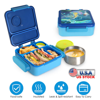 Kids Insulated Lunch Box with 2 Compartments & Utensils