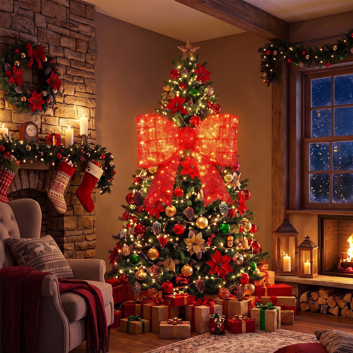 30" Christmas Lighted Bow Decoration with 120 PreLit Warm White LED Lights
