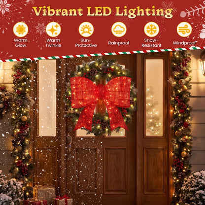 30" Christmas Lighted Bow Decoration with 120 PreLit Warm White LED Lights