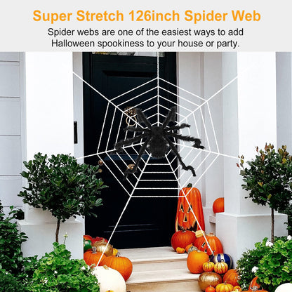 Giant Halloween Spider Decoration with 126" Spider Web Set
