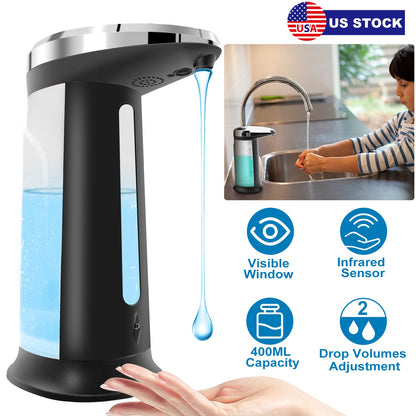 Automatic Soap Dispenser 400ML/16.9OZ Anti-slip Sensor Refillable Hand Gel Desktop Dispenser 2 Drop Volume Adjustment