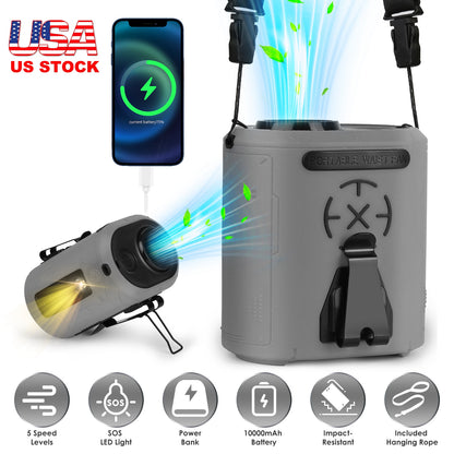 Portable Waist Clip Fan 5-in-1 with 10000mAh Power Bank