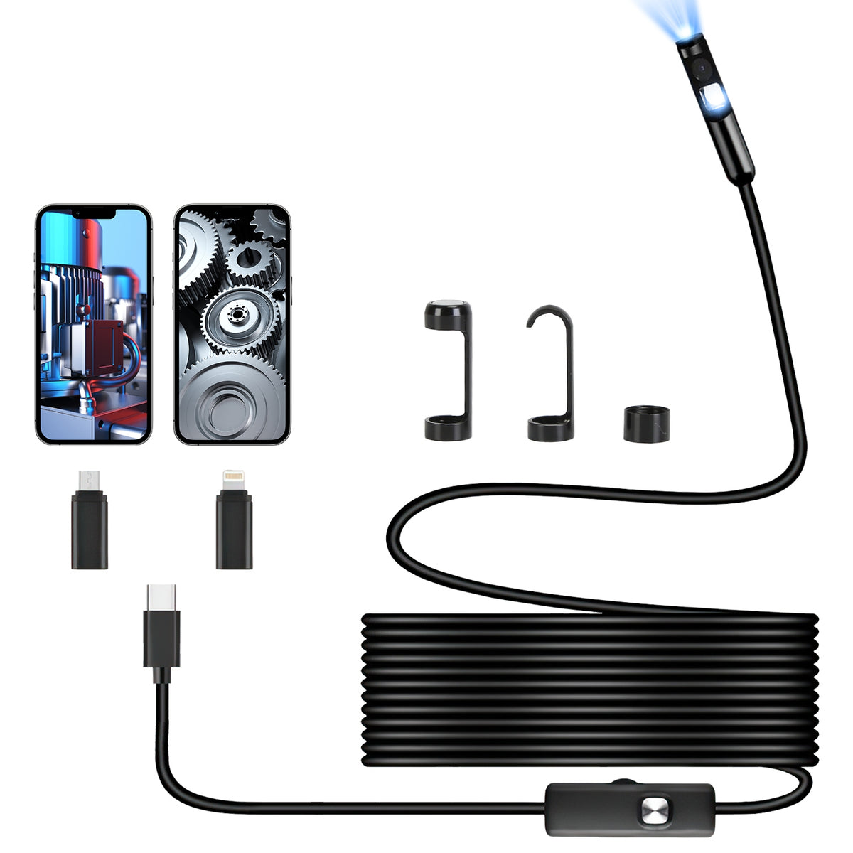 Endoscope Camera 1920P HD Waterproof with Dual Lens & 16.4ft Cable