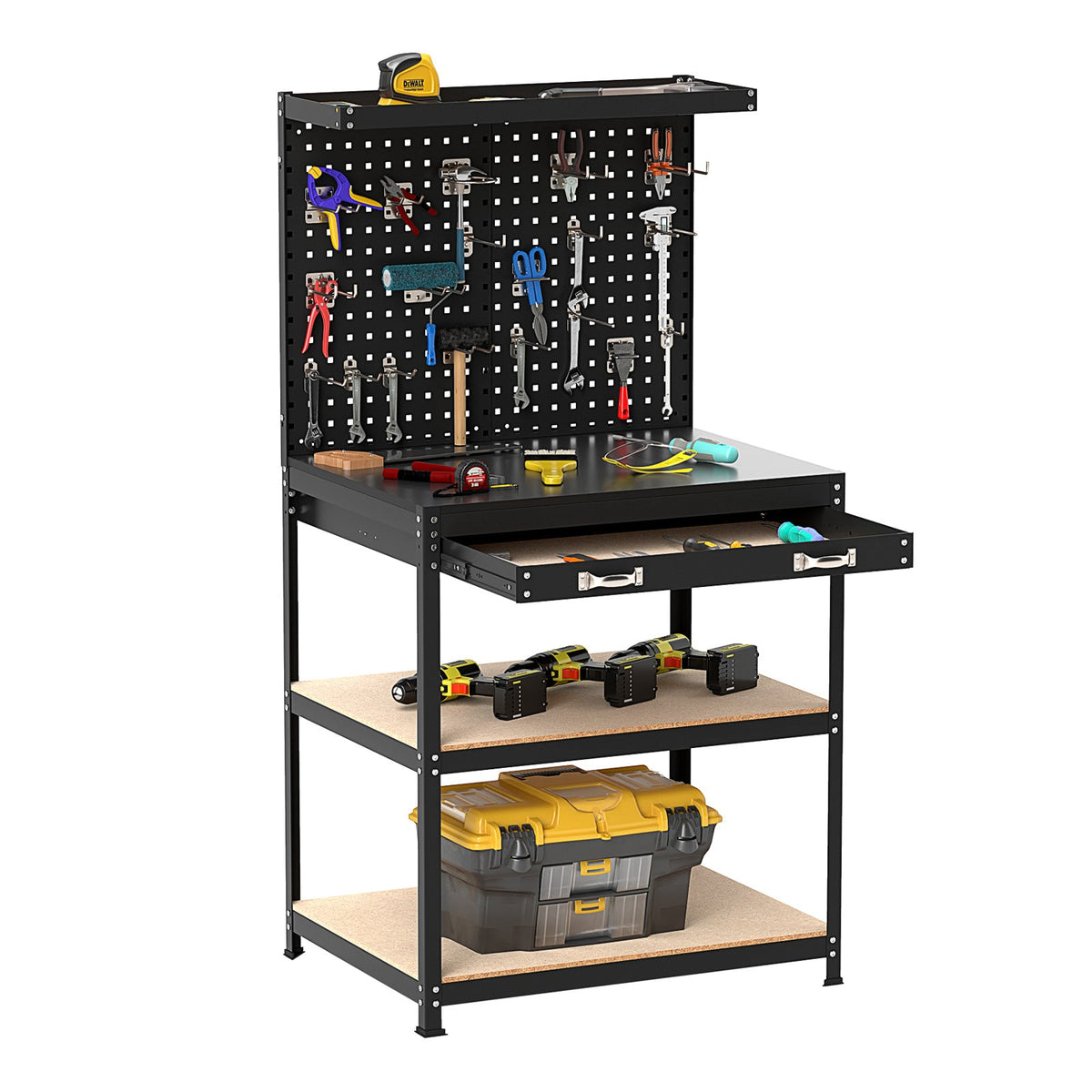 32 x 16 Inch Workbench Work Table with 2 PCs Pegboard Drawer and Shelves