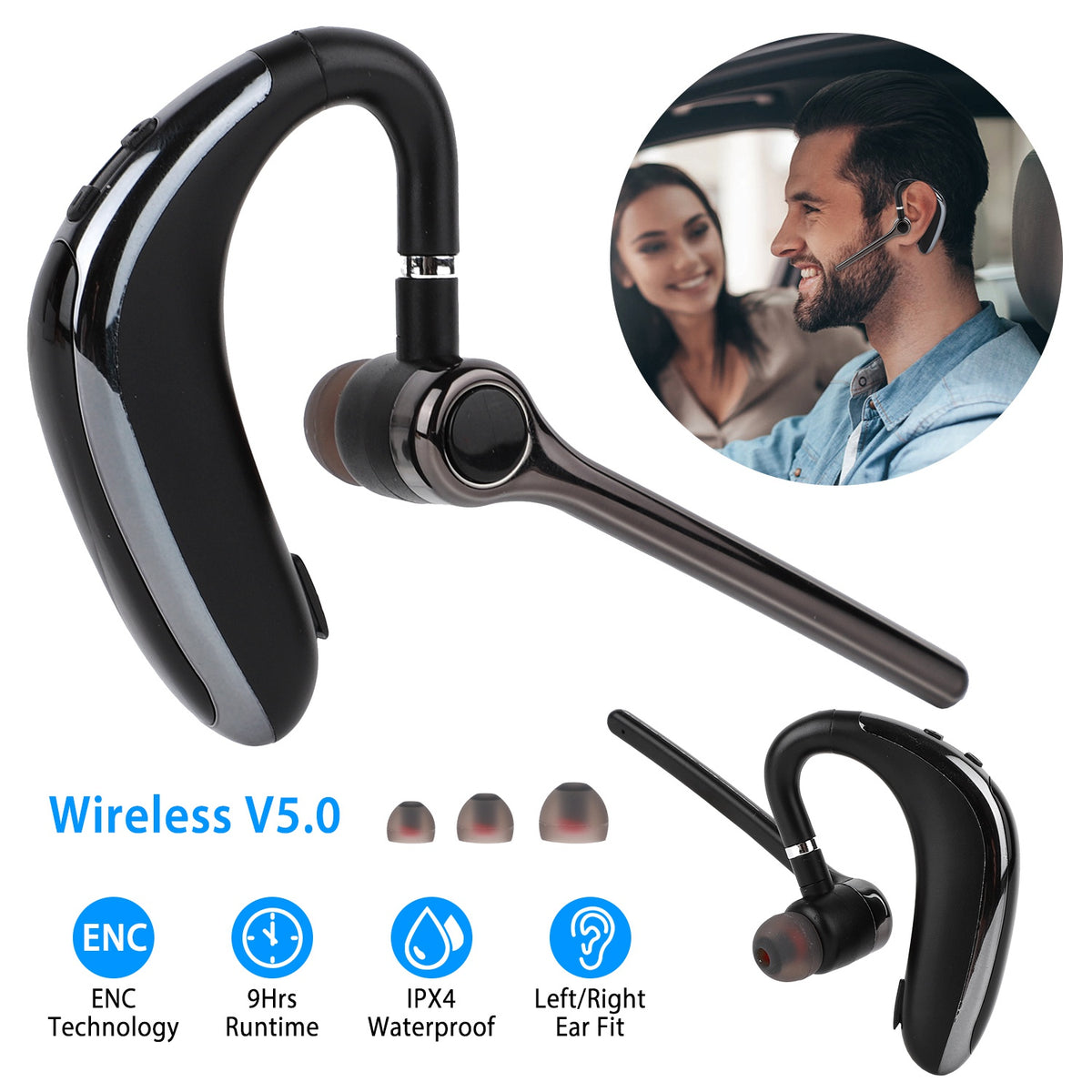 Wireless Earpiece V5.0 with ENC Noise Cancellation