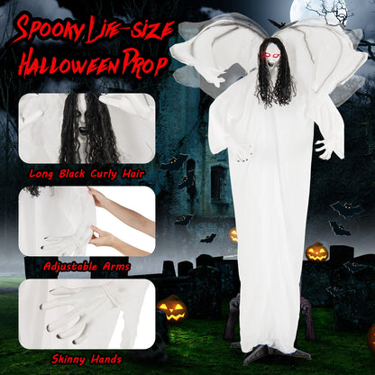 6.6 Feet Halloween Animatronic Standing Angel with Sound-Activated Light-up Eyes and Flapping Wings