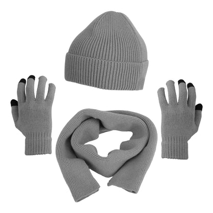 3Pcs Winter Warm Beanie and Touch Screen Gloves