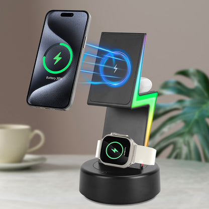 3-in-1 Magnetic Wireless Charging Station with RGB Lighting