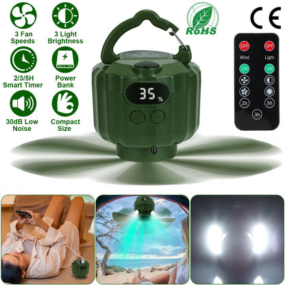 Portable Camping Ceiling Fan with LED Light & Power Bank