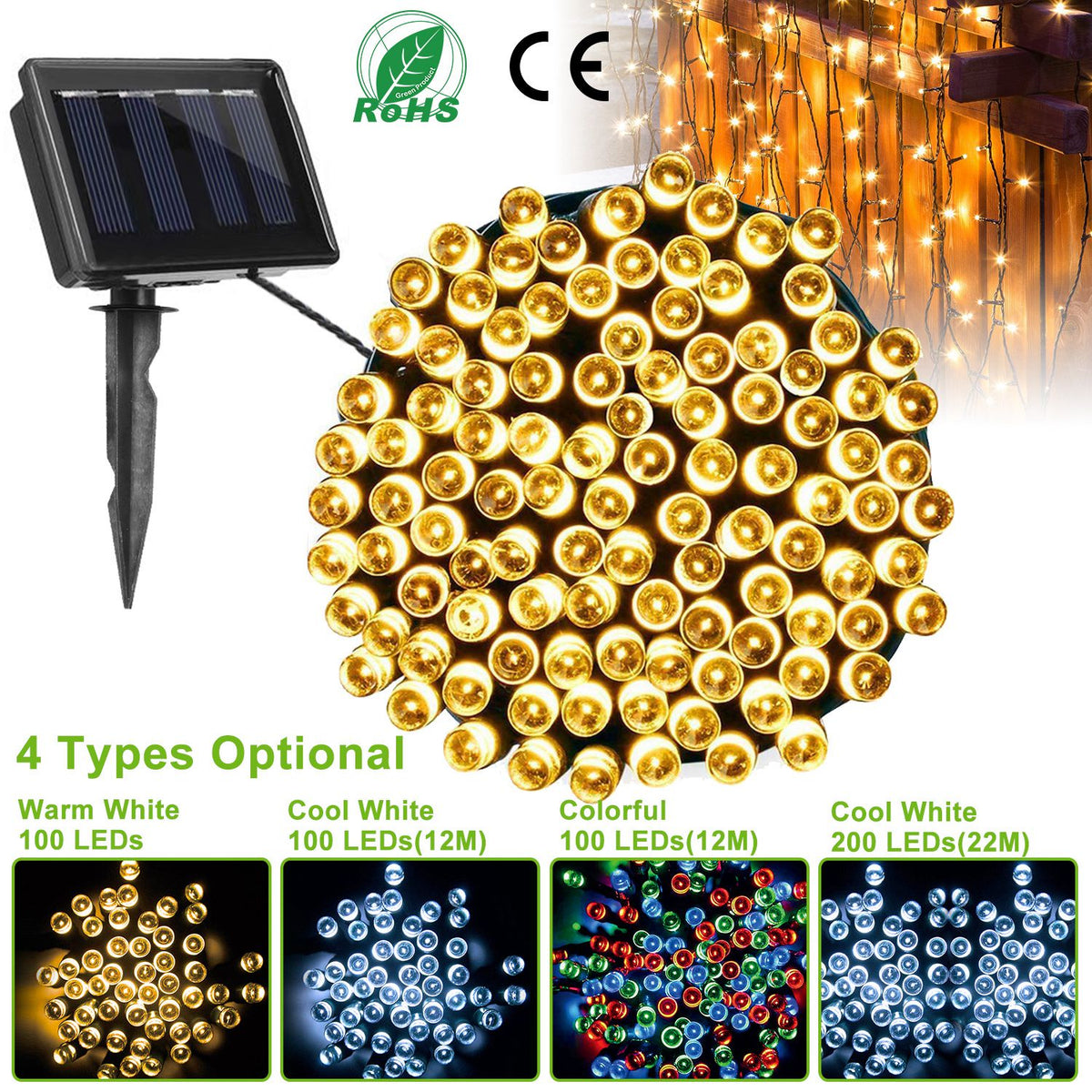 Solar String Lights 100 LED 40ft Outdoor Waterproof Fairy Lights