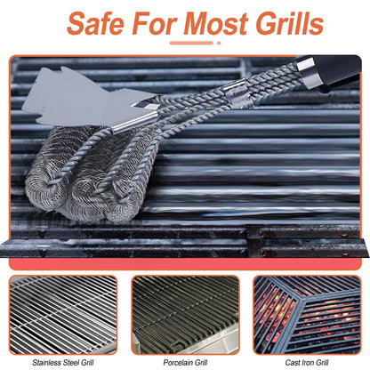 BBQ Grill Cleaning Brush with Scraper 16.5 Inch Handle