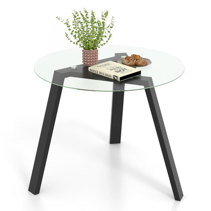 36 Inches Round Glass Dining Table for 4 with Rubber Wood Frame