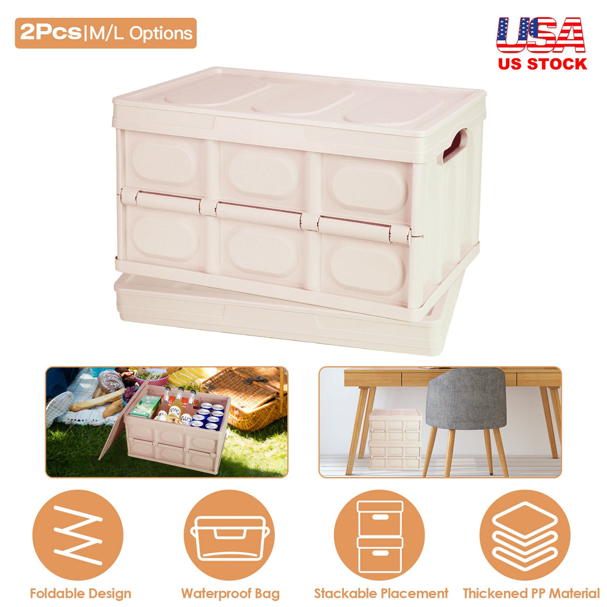 Collapsible Storage Bins with Lids - 2 Pack Stackable Organizer