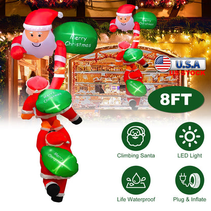 8FT Inflatable Climbing Santa Claus with LED Lights