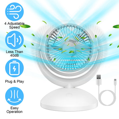 Rechargeable Desk Fan with 4 Speeds and Auto Oscillation