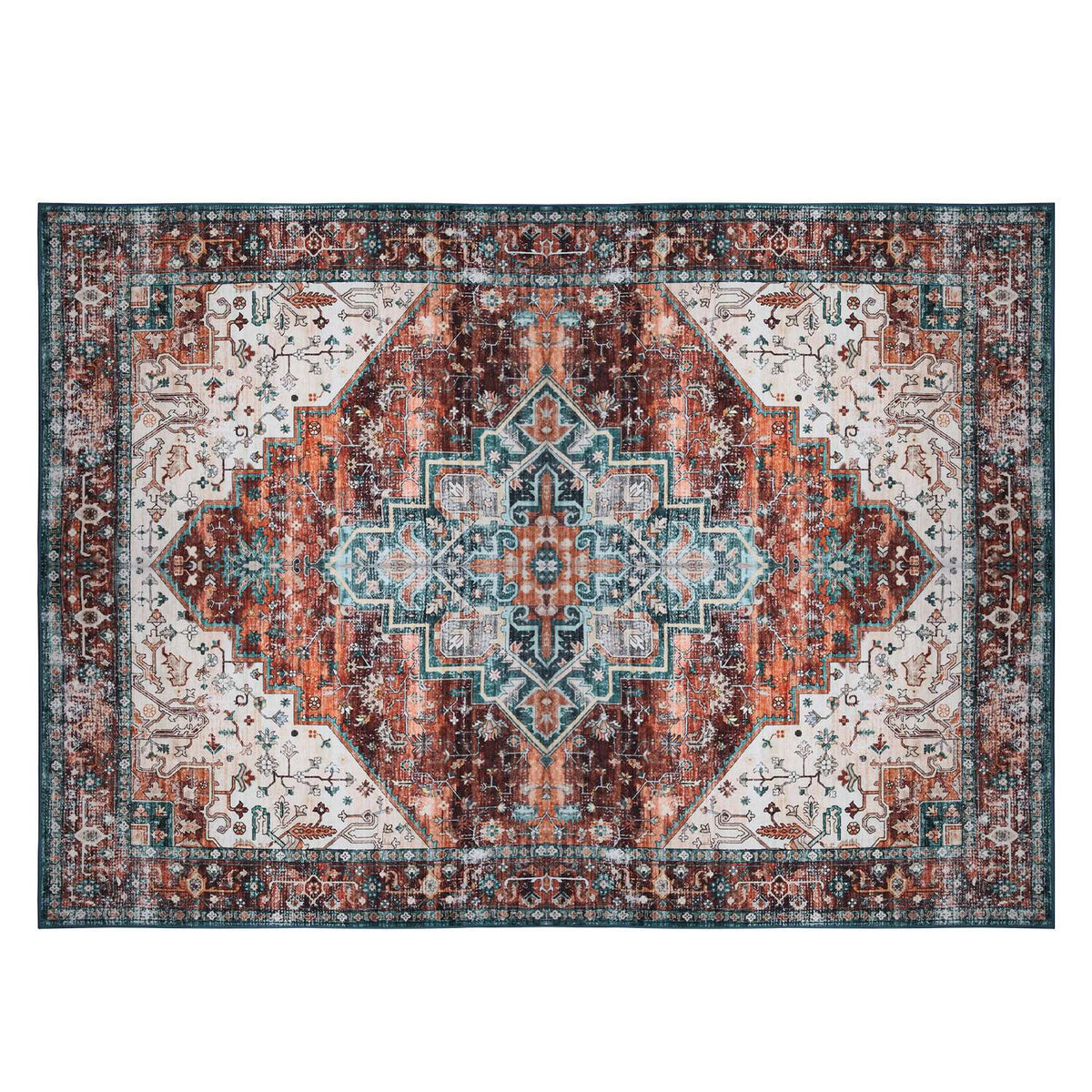 Vintage Area Rug 6x9 FT Non-Slip Washable Soft Faux Cashmere