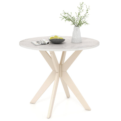 36-Inch Mid Century Modern Kitchen Table with Faux Marble Tabletop and Solid Rubber Wood Legs