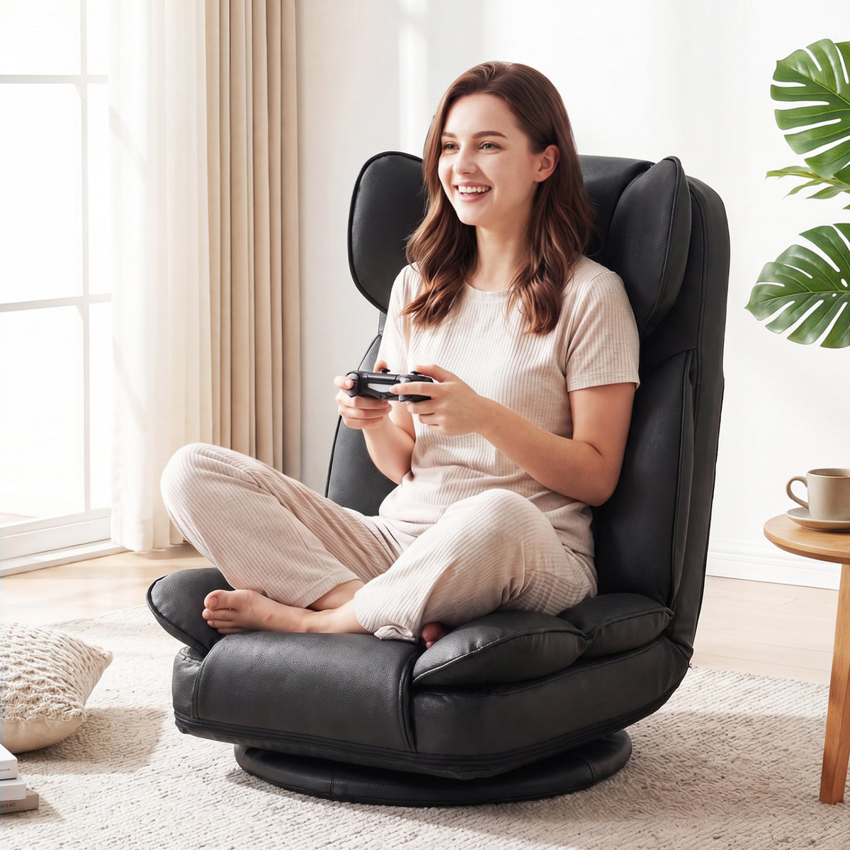 Swivel Floor Gaming Chair with 6-Position Adjustable Backrest