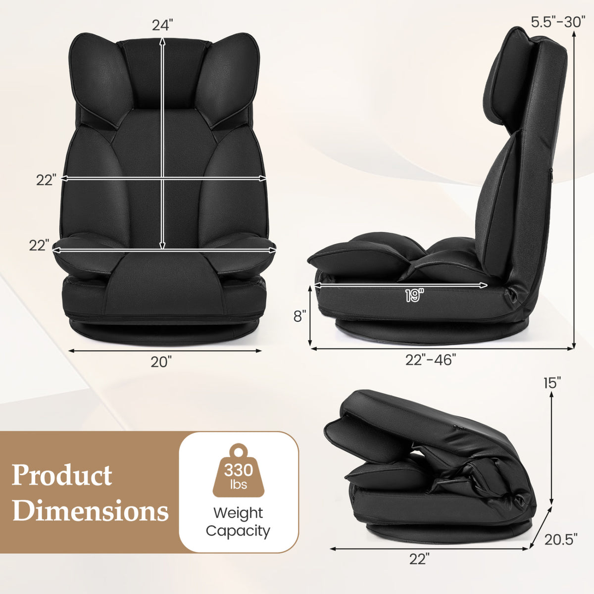 Swivel Floor Gaming Chair with 6-Position Adjustable Backrest