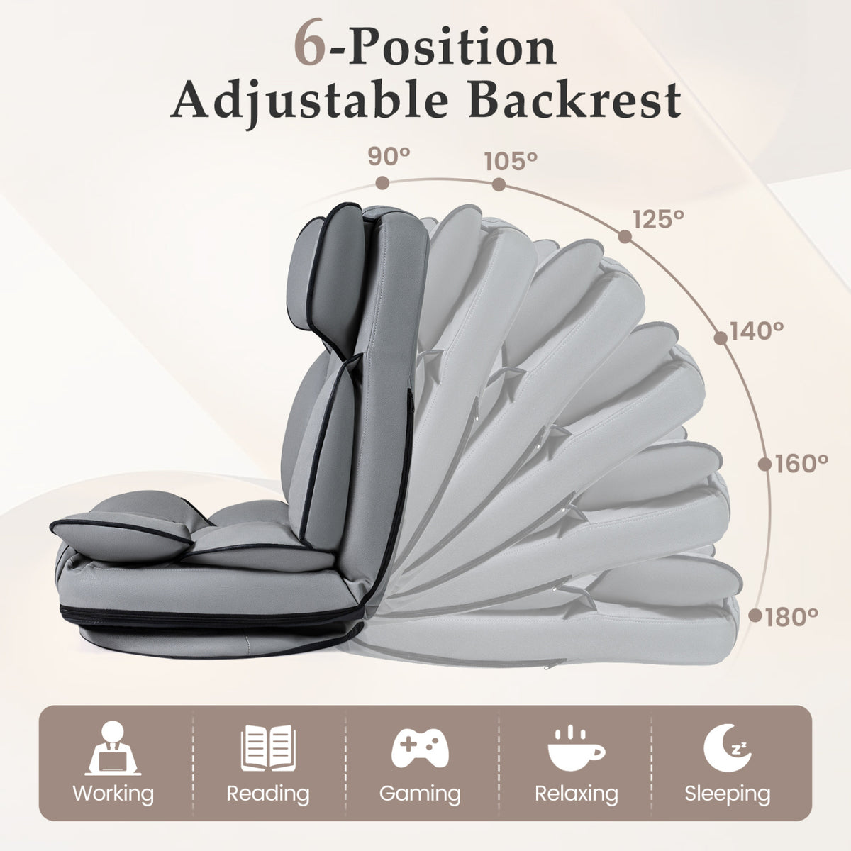 Swivel Floor Gaming Chair with 6-Position Adjustable Backrest
