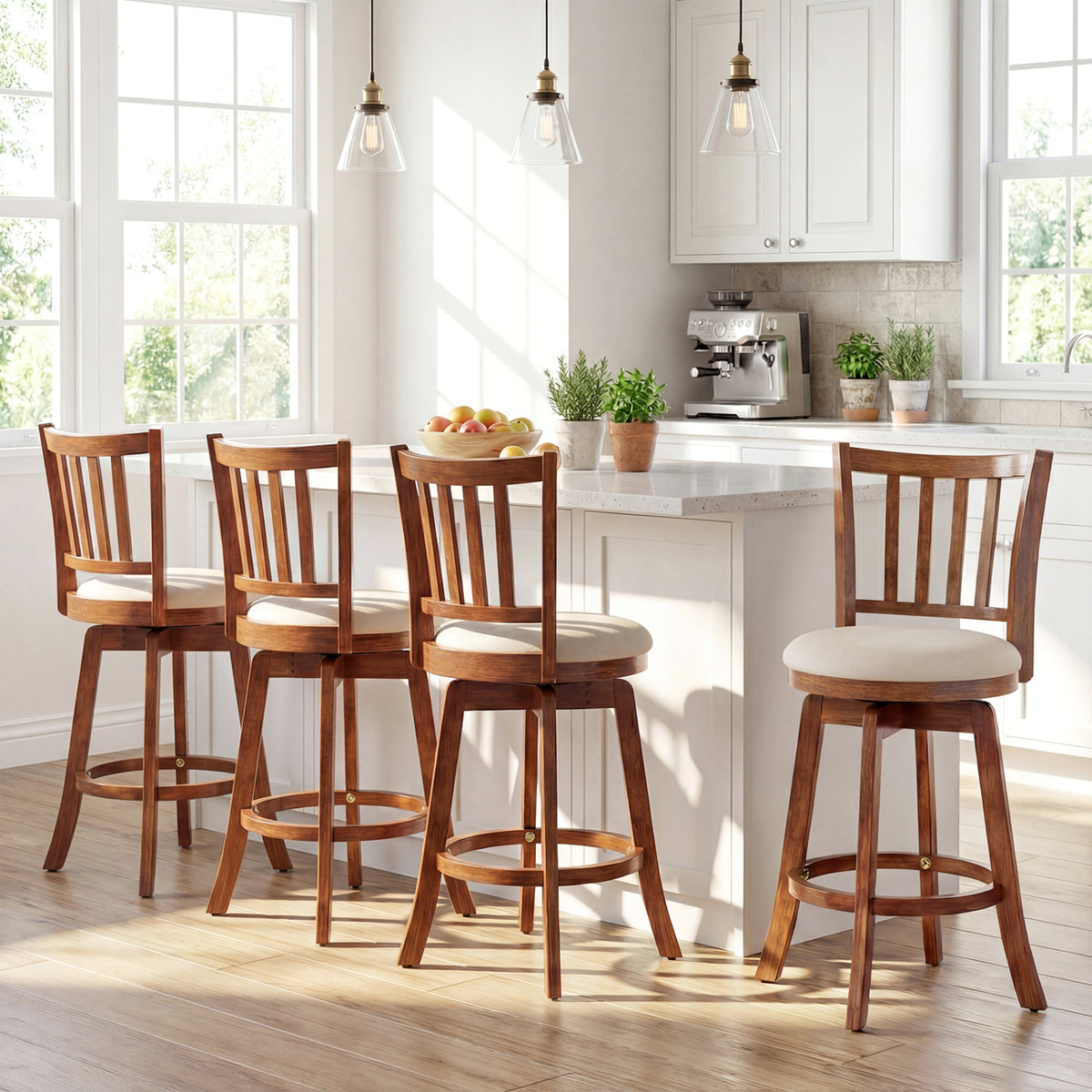 Swivel Bar Stools Set of 2 with Upholstered Seat