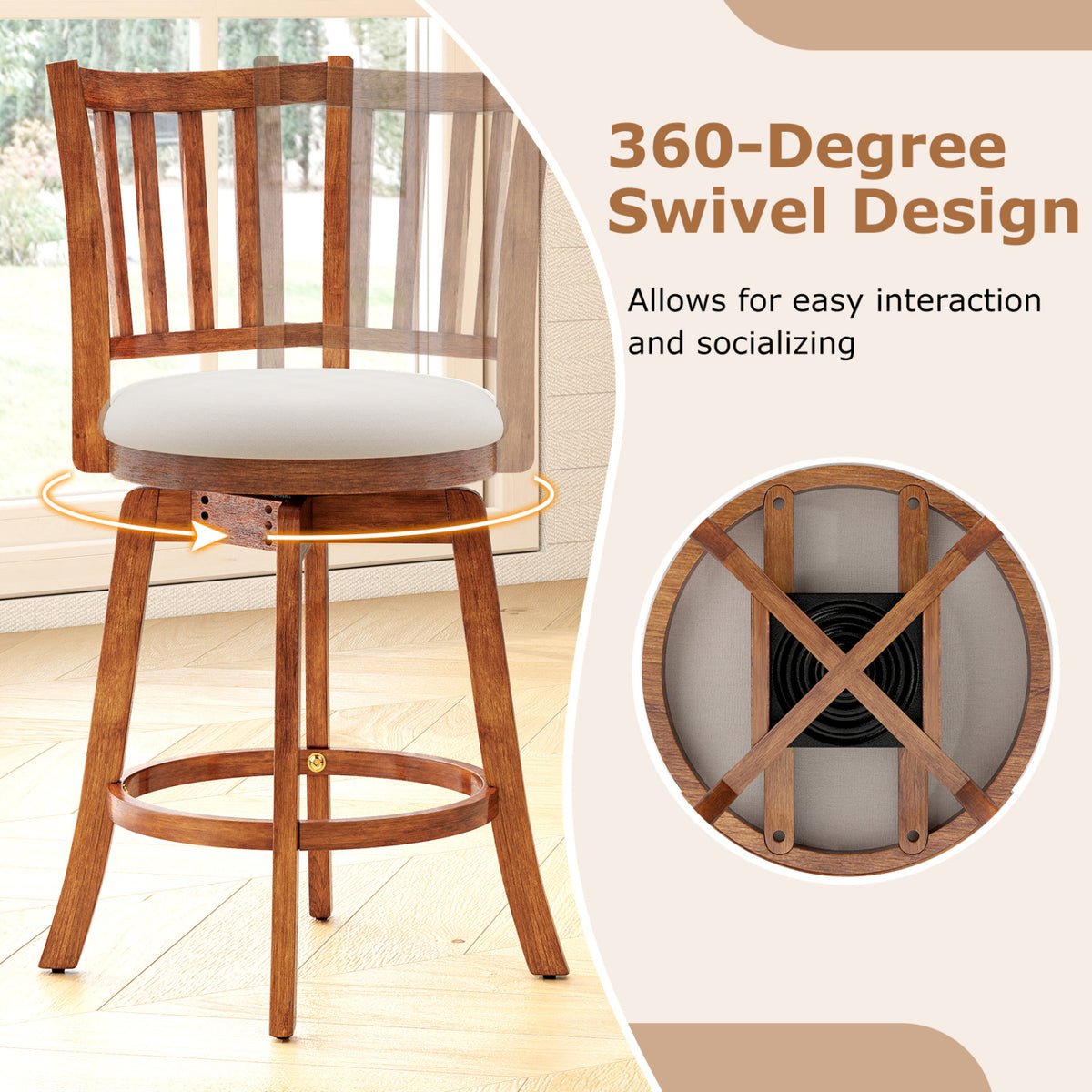 Swivel Bar Stools Set of 2 with Upholstered Seat