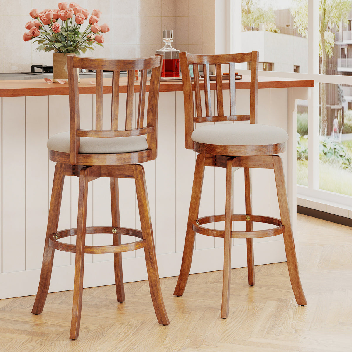 Swivel Bar Stools Set of 2 with Upholstered Seat