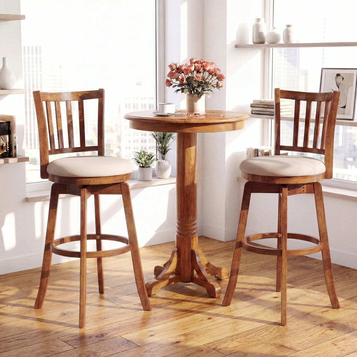 Swivel Bar Stools Set of 2 with Upholstered Seat