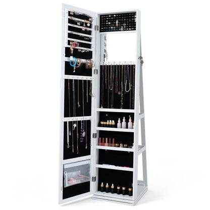 360° Swivel Jewelry Cabinet with Full-Length Mirror for Bedroom-White