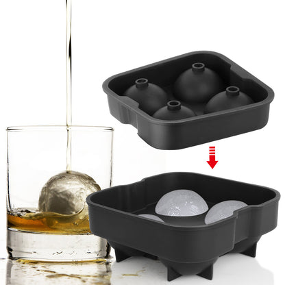 Sphere Ice Ball Maker Mold - 4 Cavity Silicone Tray with Lid