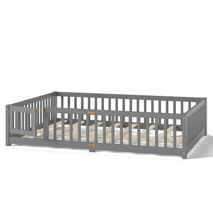 Montessori Floor Bed with Safety Guardrails and Lockable Door