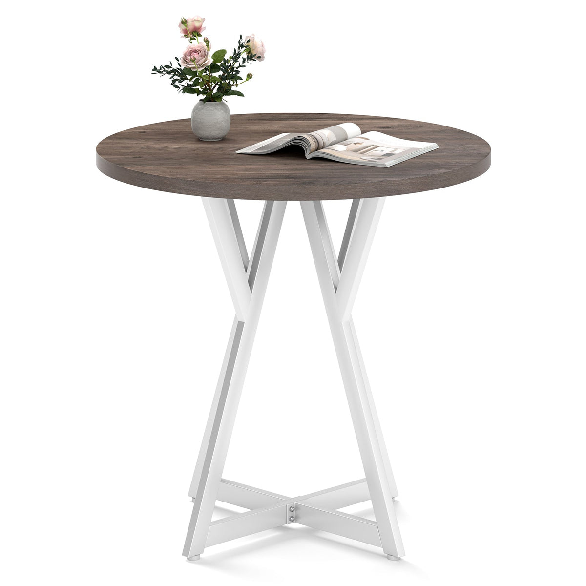36 Inch Round Dining Table with Metal Pedestal Base-Natural