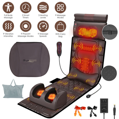 Full Body Massage Mat with Heat and Shiatsu Neck & Foot Massagers