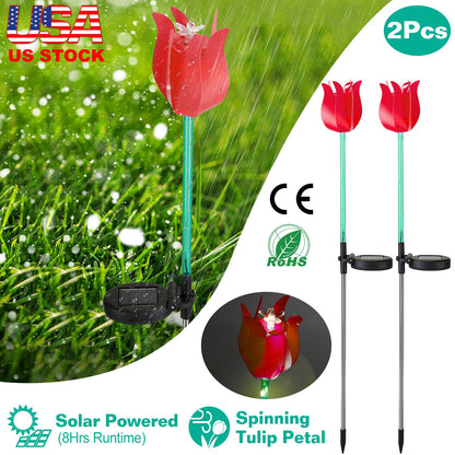 Solar Powered Tulip Garden Stake Light with Windmill