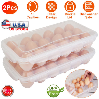 Stackable Egg Holder with Lid - 18 Cavity Storage Container