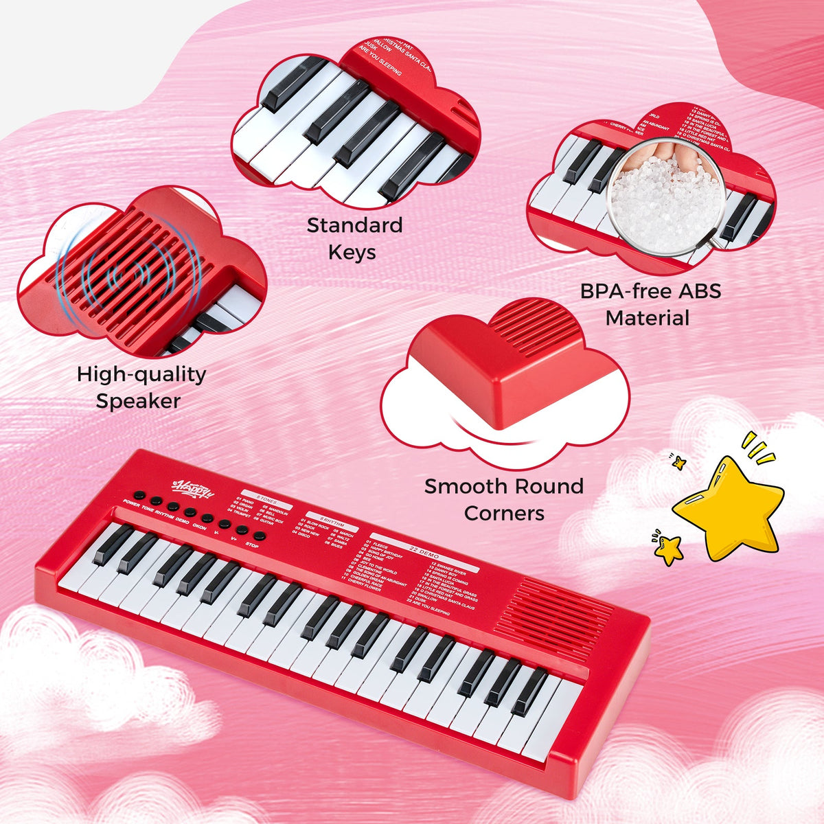 37 Keys Kids Piano Keyboard with 8 Rhythms and Microphone