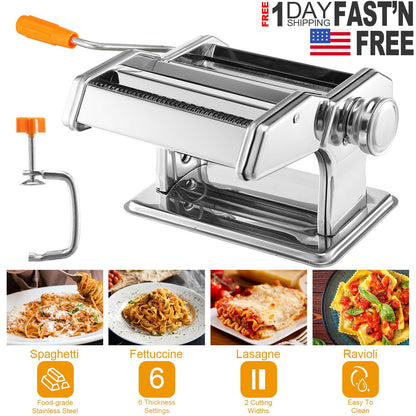 Pasta Maker Roller Machine Fettuccine Noodle Maker 9 Thickness Settings Stainless Steel