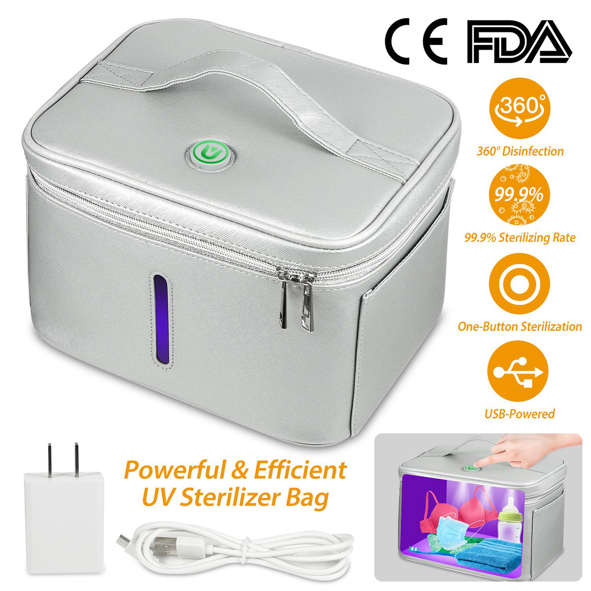 iMounTEK UV Disinfection Bag, Portable LED UV Sanitizer Box USB-Powered Travel UV Cleaner Bag for Baby Bottles Toys Underwear Toothbrush Beauty Tools