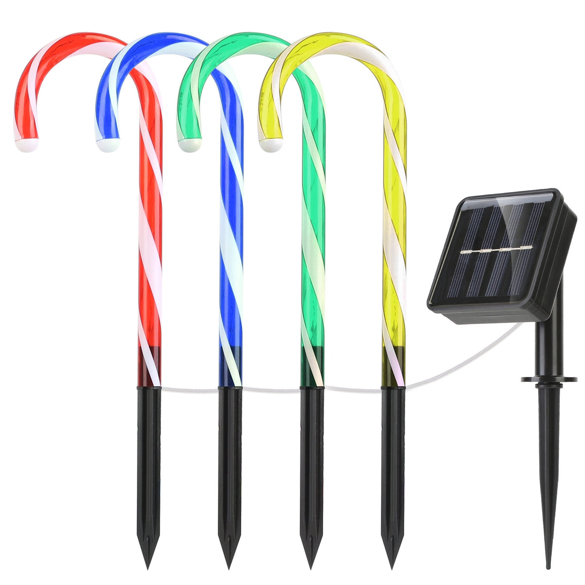 Solar Candy Cane Pathway Lights - 4 Pack with 8 Light Modes