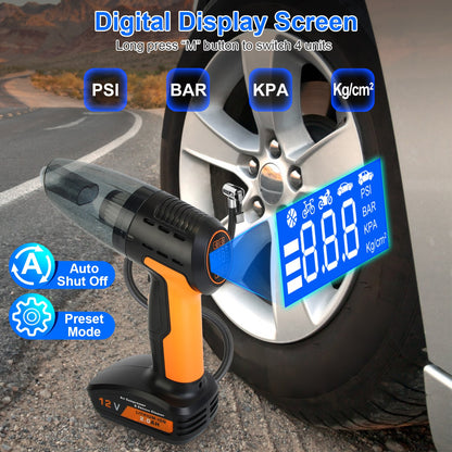 4-in-1 Cordless Car Vacuum Cleaner & Tire Inflator with LED