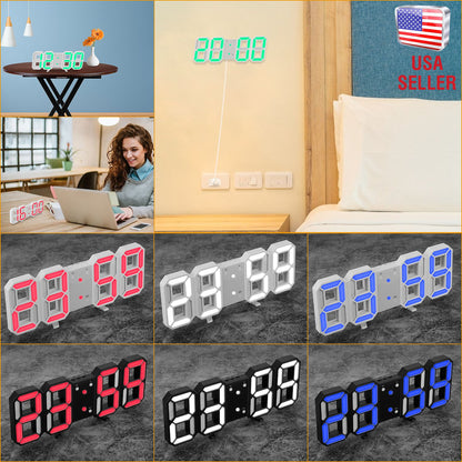 3D LED Digital Wall Clock with Sound Control and Temperature