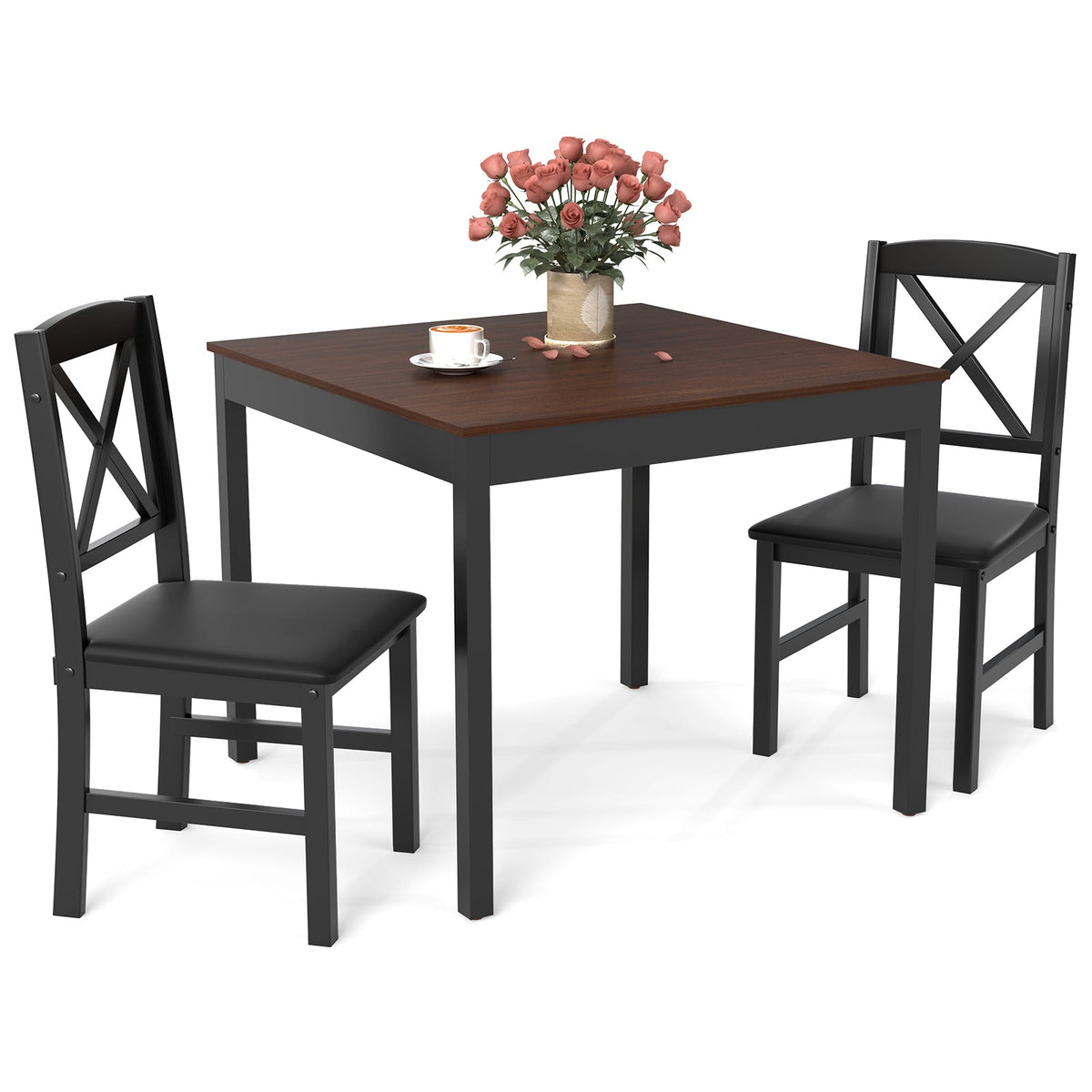 3-Piece Dining Table Set Wooden Square Kitchen Table for 2 People
