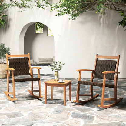 Acacia Wood Rocking Chair Set with Side Table - 3 Pieces