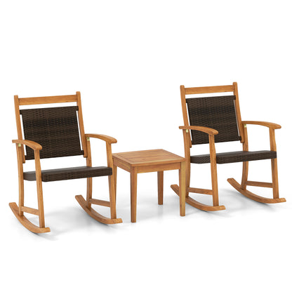 Acacia Wood Rocking Chair Set with Side Table - 3 Pieces