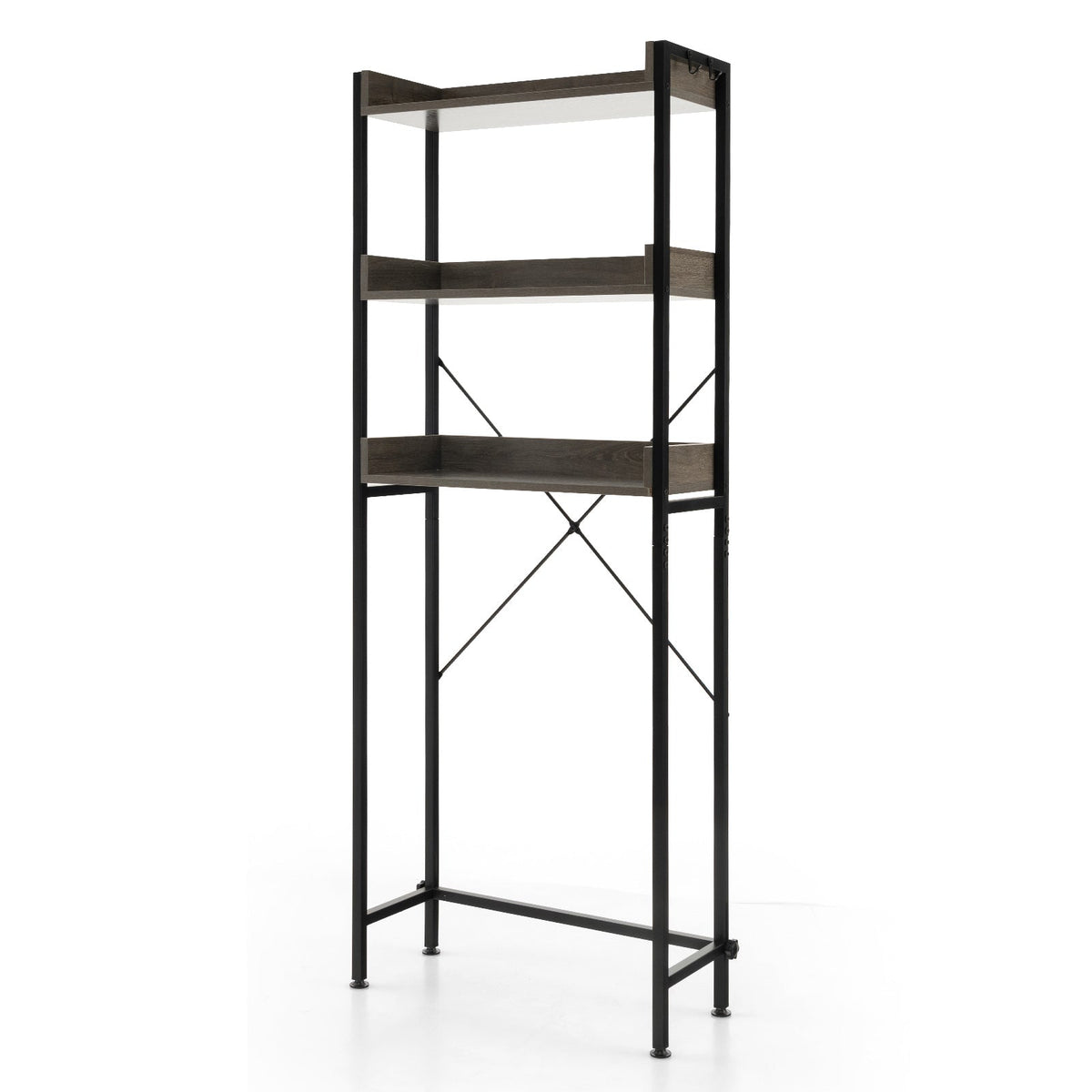 Over The Toilet Storage Rack with Hooks and Adjustable Bottom Bar
