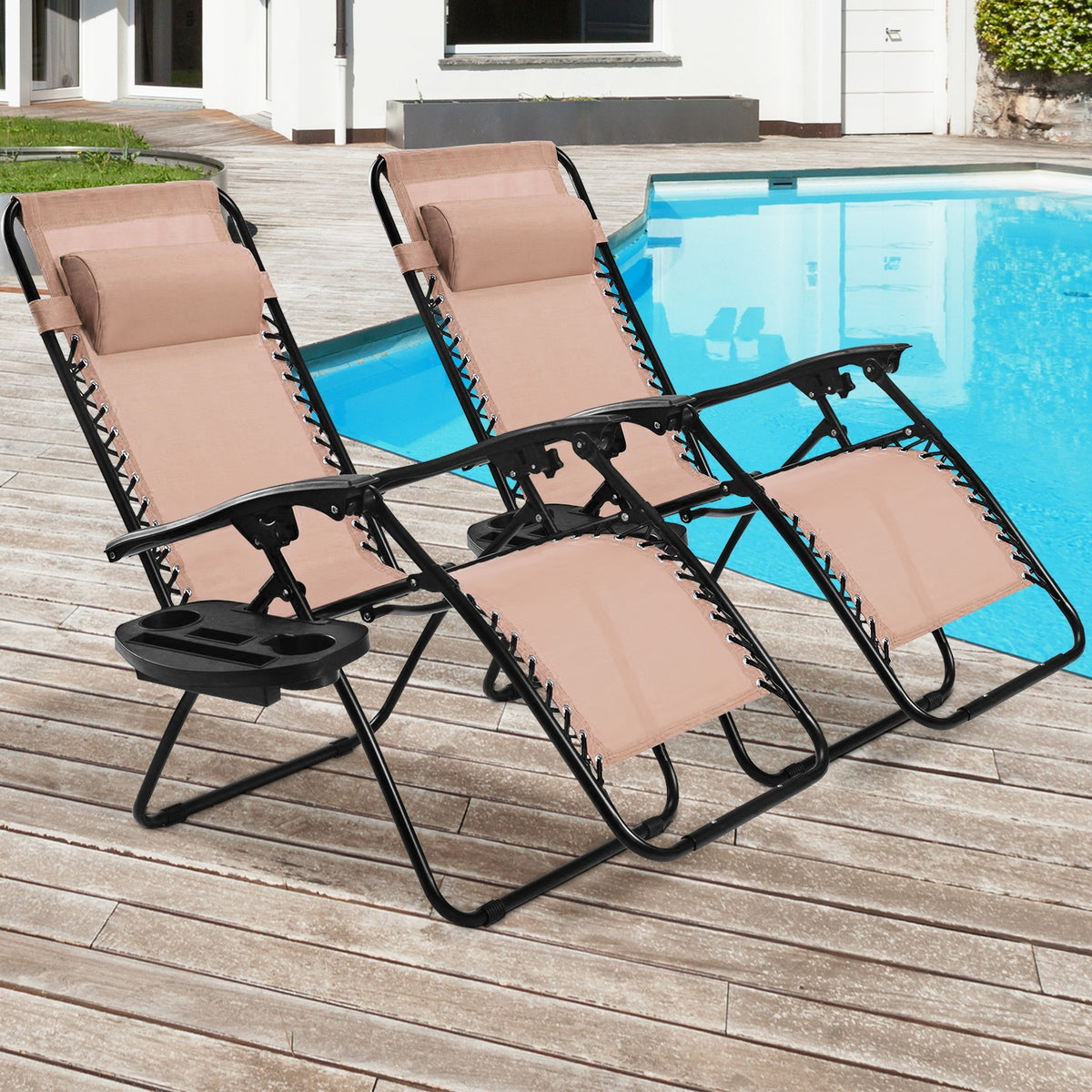 Zero Gravity Folding Lounge Chair Set of 2 with Pillow